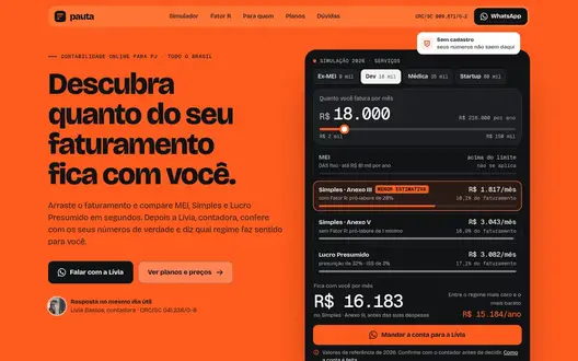 Página inicial do site Pauta Contábil