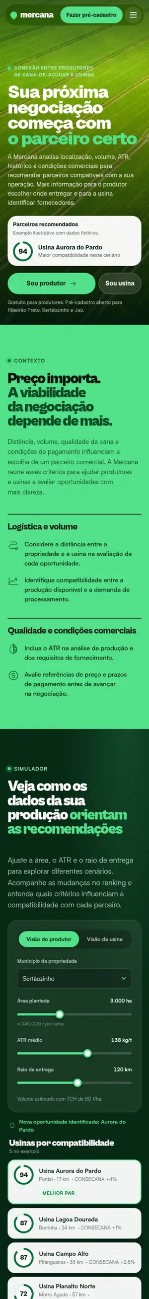 Site da Mercana rolando no celular