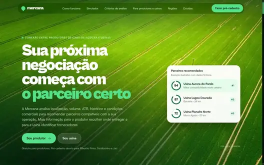 Página inicial do site Mercana