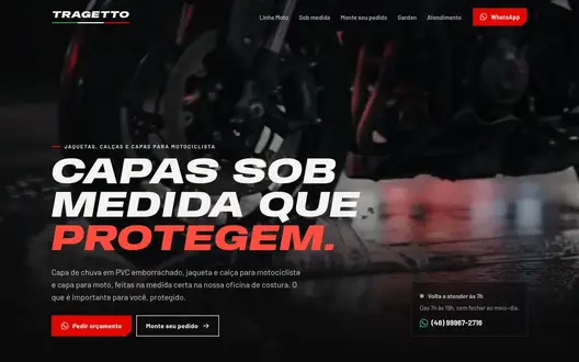 Página inicial do site Tragetto